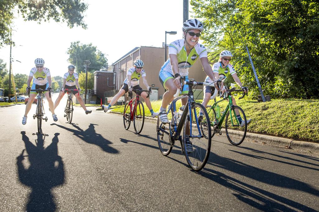 Chris Newport, founder of Wheel Chix, meets other women cyclists for a ride in Cary on Friday, September 8, 2017.